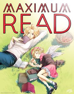Maximum Read poster with a mom and her daughter lying in the grass with books